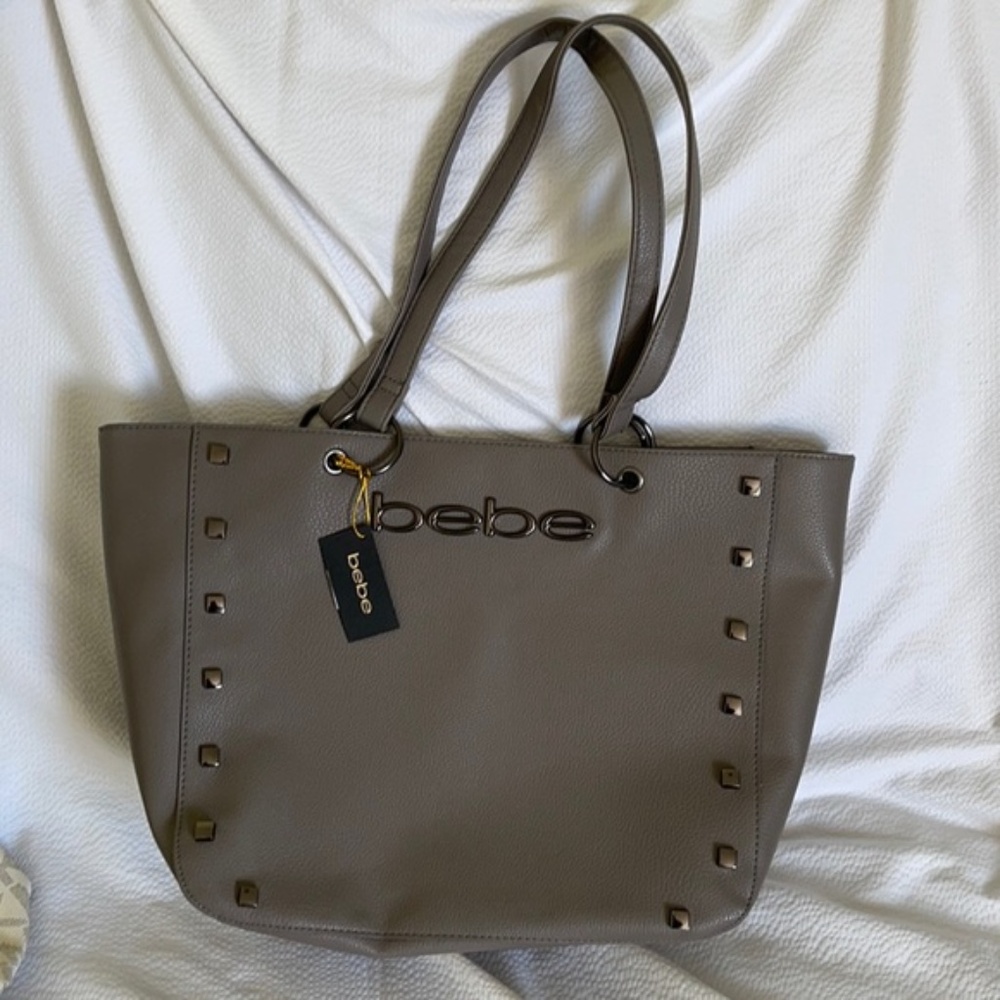 BEBÉ Julian large tote shoulder bag gray studs with pouch (2 pieces)